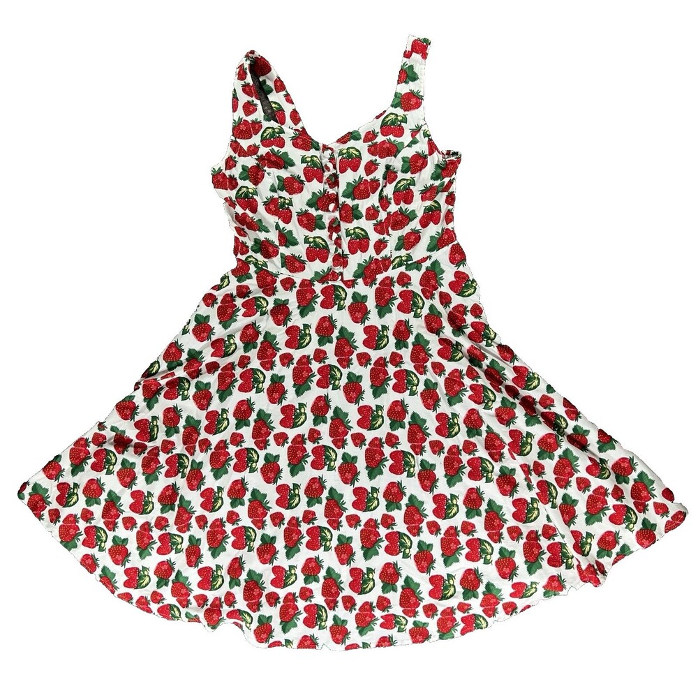 Belle Pogue Womens Strawberry Themed Zip Back Sundress Size XL